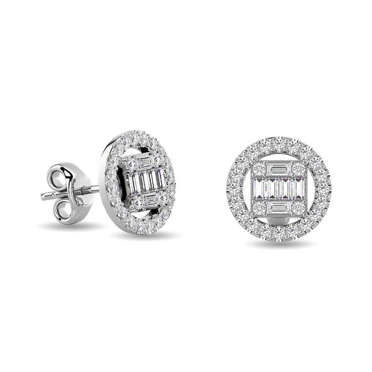 Diamond 3/8 Ct.Tw. Round and Baguette Fashion Earrings in 14K White Gold