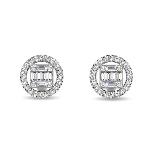 Diamond 3/8 Ct.Tw. Round and Baguette Fashion Earrings in 14K White Gold