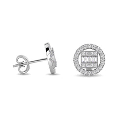 Diamond 3/8 Ct.Tw. Round and Baguette Fashion Earrings in 14K White Gold