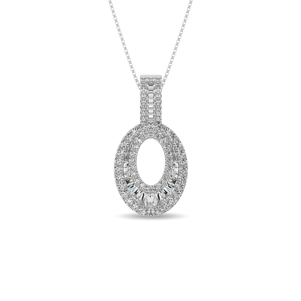 Diamond 5/8 Ct.Tw. Round and Baguette Fashion Pendant in 14K White Gold