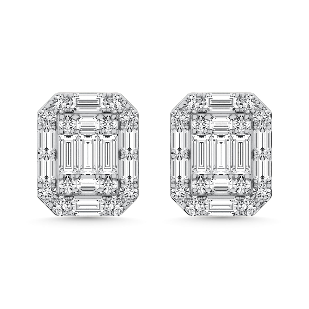 Diamond 3/8 Ct.Tw. Round and Baguette Fashion Earrings in 14K White Gold