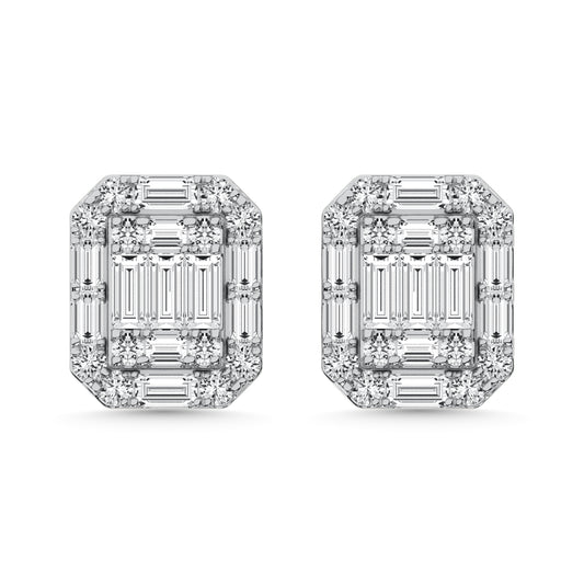 Diamond 3/8 Ct.Tw. Round and Baguette Fashion Earrings in 14K White Gold