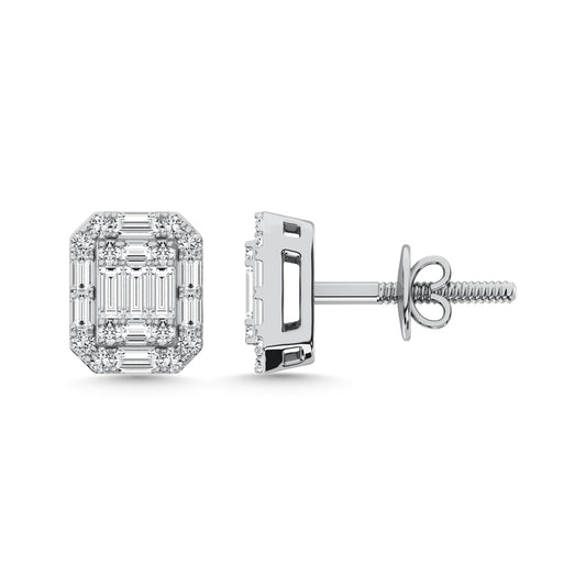 Diamond 3/8 Ct.Tw. Round and Baguette Fashion Earrings in 14K White Gold