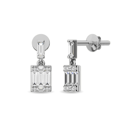 Diamond 1/4 Ct.Tw. Round and Baguette Fashion Earrings in 14K White Gold