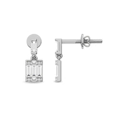 Diamond 1/4 Ct.Tw. Round and Baguette Fashion Earrings in 14K White Gold