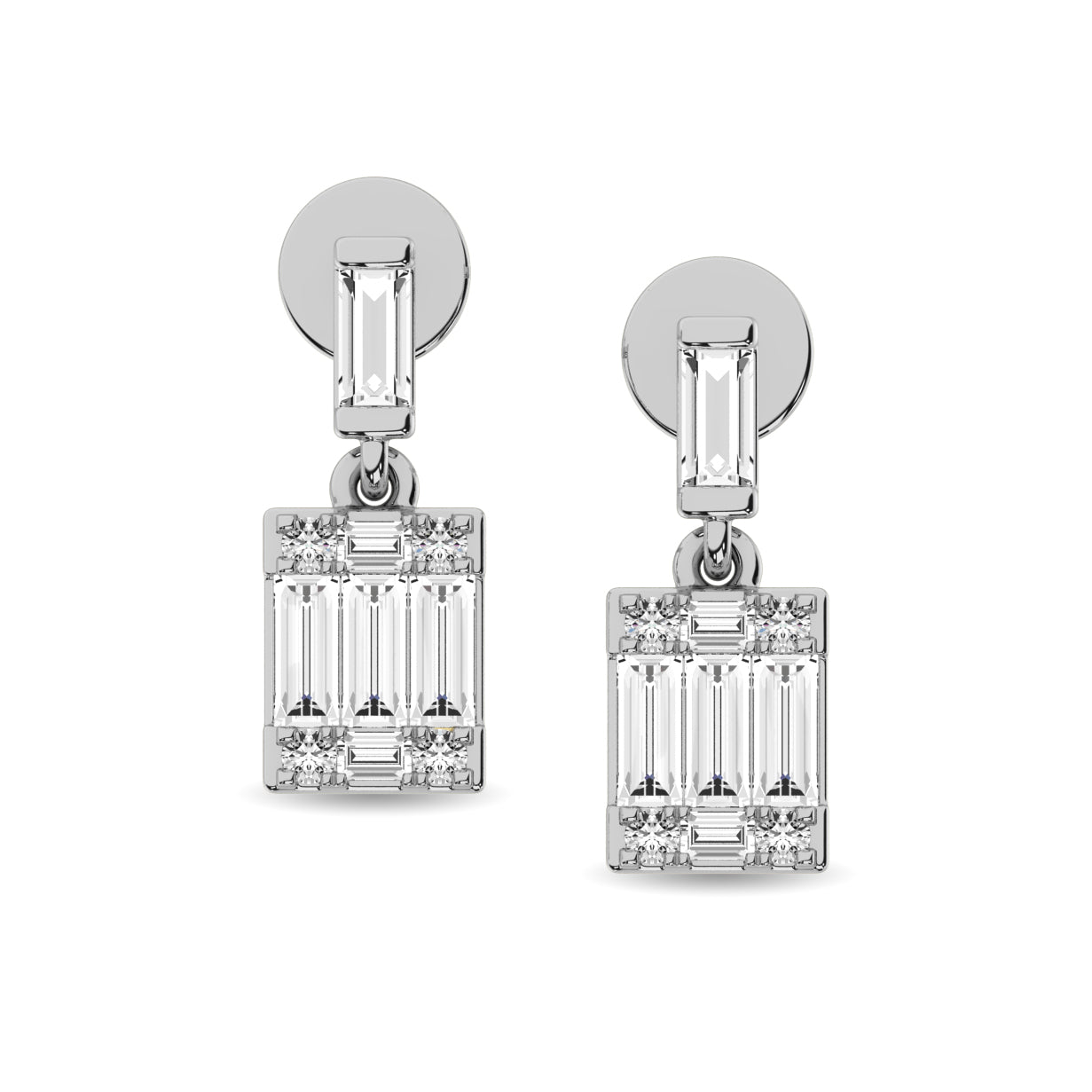 Diamond 1/4 Ct.Tw. Round and Baguette Fashion Earrings in 14K White Gold