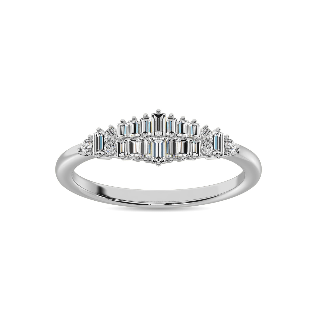 Diamond 1/4 Ct.Tw. Round and Baguette Fashion Ring in 10K White Gold