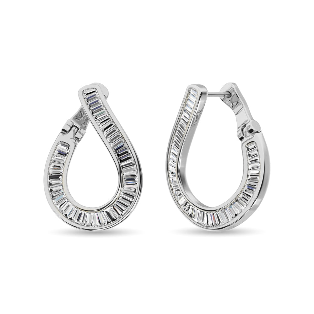 Diamond 1/2 Ct.Tw. Baguette Hoop Earrings in 14K White Gold