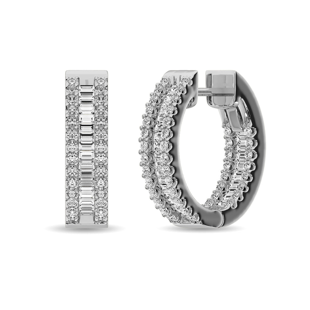 Diamond 1 Ct.Tw. Round and Baguette Hoop Earrings in 14K White Gold