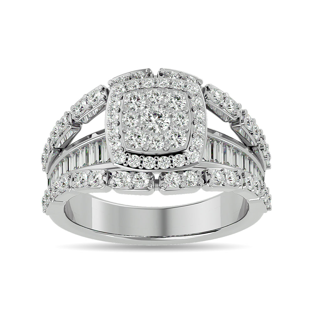 Diamond 1 1/2 ct tw Round Cut and Straight Baguette Fashion Ring in 14K White Gold