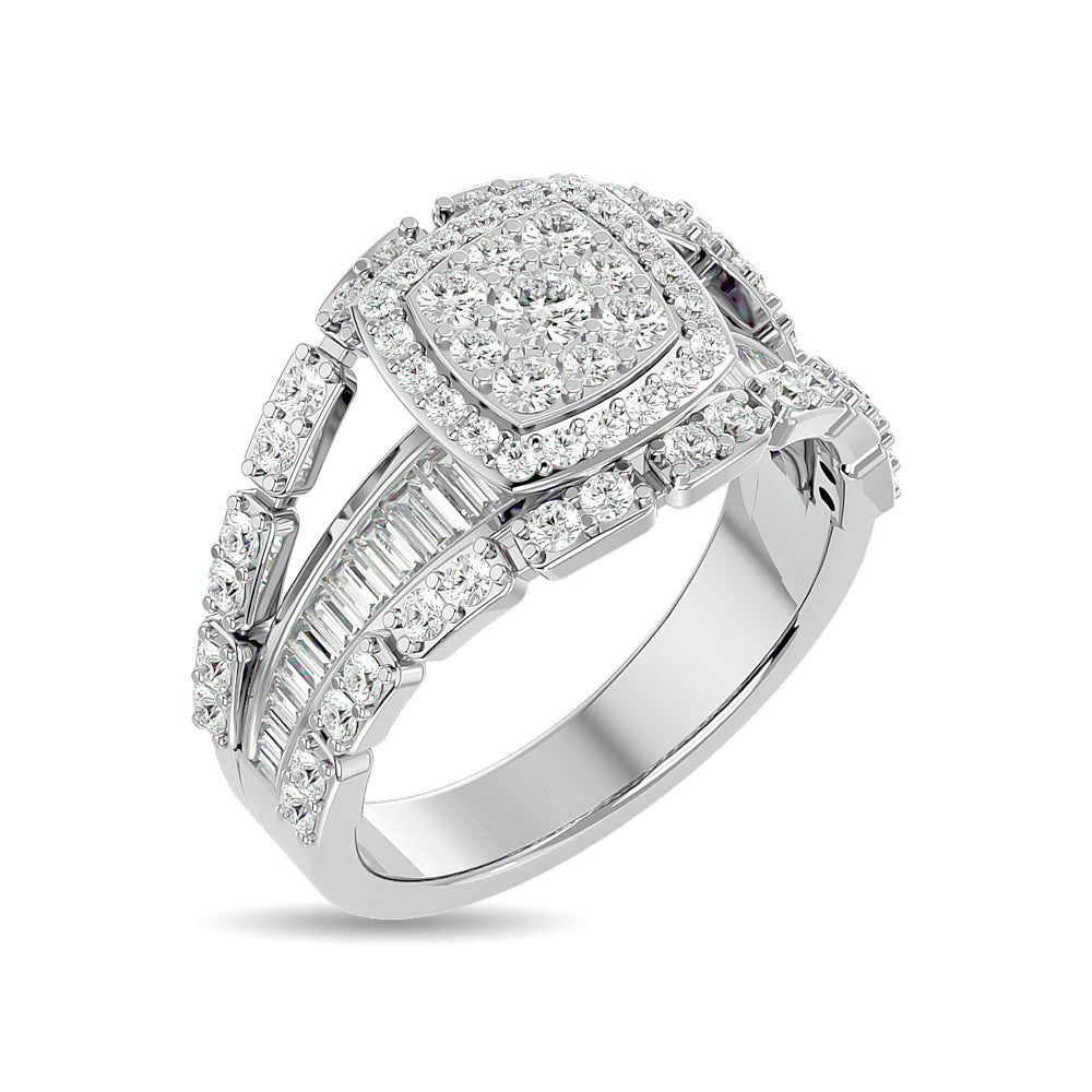 Diamond 1 1/2 ct tw Round Cut and Straight Baguette Fashion Ring in 14K White Gold