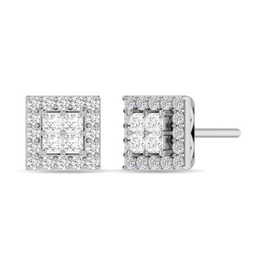 Diamond 1/2 Ct.Tw. Round and Princess Fashion Earrings in 14K White Gold