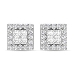 Diamond 1/2 Ct.Tw. Round and Princess Fashion Earrings in 14K White Gold