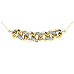 10K Yellow Gold 1/20 Ct.Tw. Diamond Cuban Style Necklace