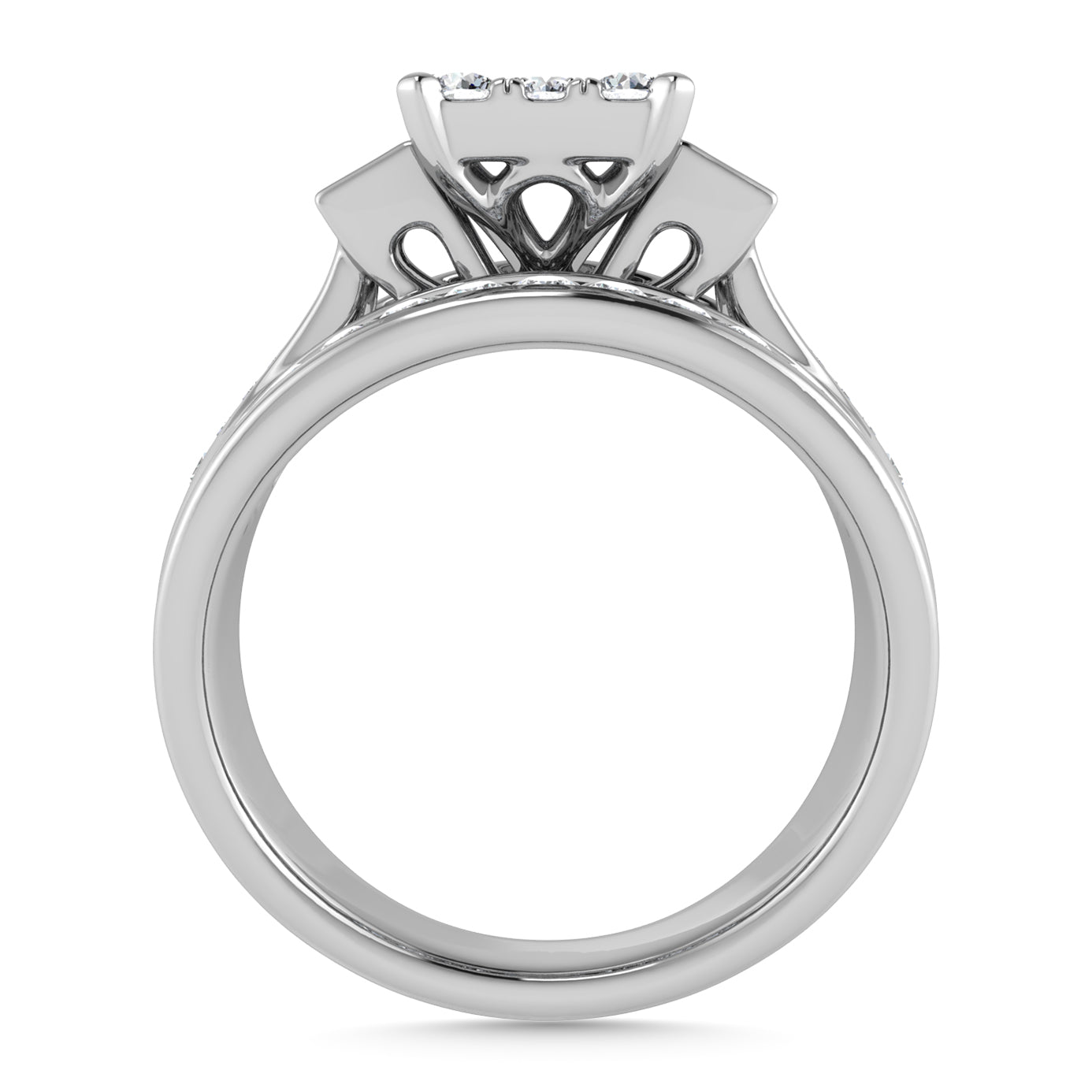 Diamond 1 Ct.Tw. Round and Tapper head Ring in 10K White Gold