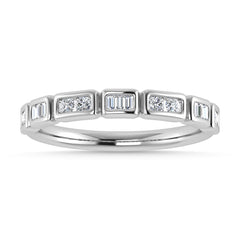 Diamond 1/5 Ct.Tw. Round and Straight Baguette Stack Band in 14K White Gold