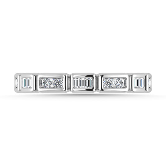 Diamond 1/5 Ct.Tw. Round and Straight Baguette Stack Band in 14K White Gold