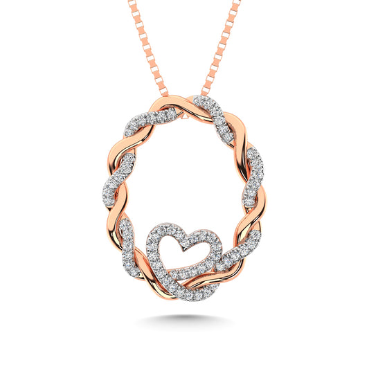 14K Rose Gold Diamond 1/4 Ct.Tw. Circle and Heart Fashion Pendant