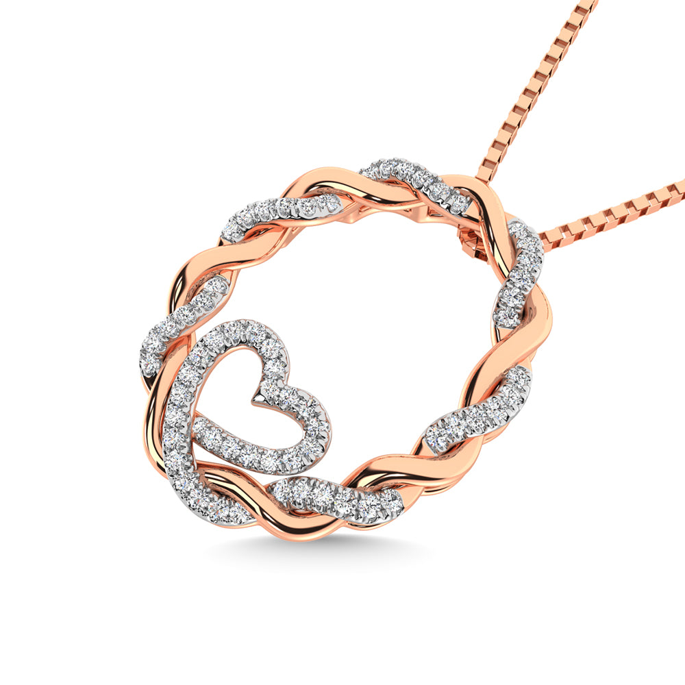 14K Rose Gold Diamond 1/4 Ct.Tw. Circle and Heart Fashion Pendant