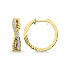 10K Yellow Gold Diamond 1/6 Ct.Tw. Crossover Hoop Earrings