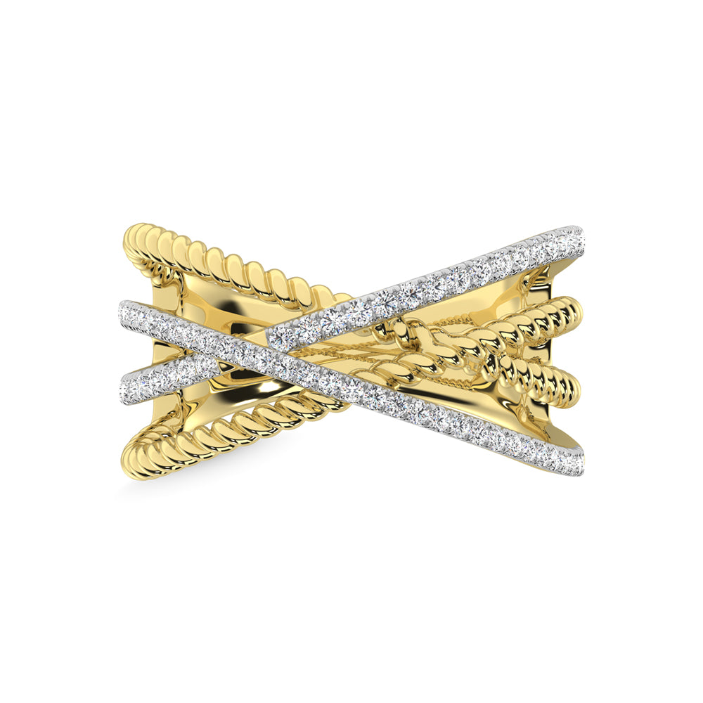 14K Yellow Gold Diamond 1/3 Ct.Tw. Crossover Fashion Ring