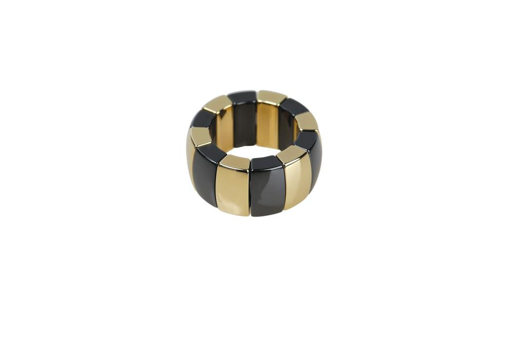 18K Yellow Gold Overlay and Black Ceramic Stretch Ring