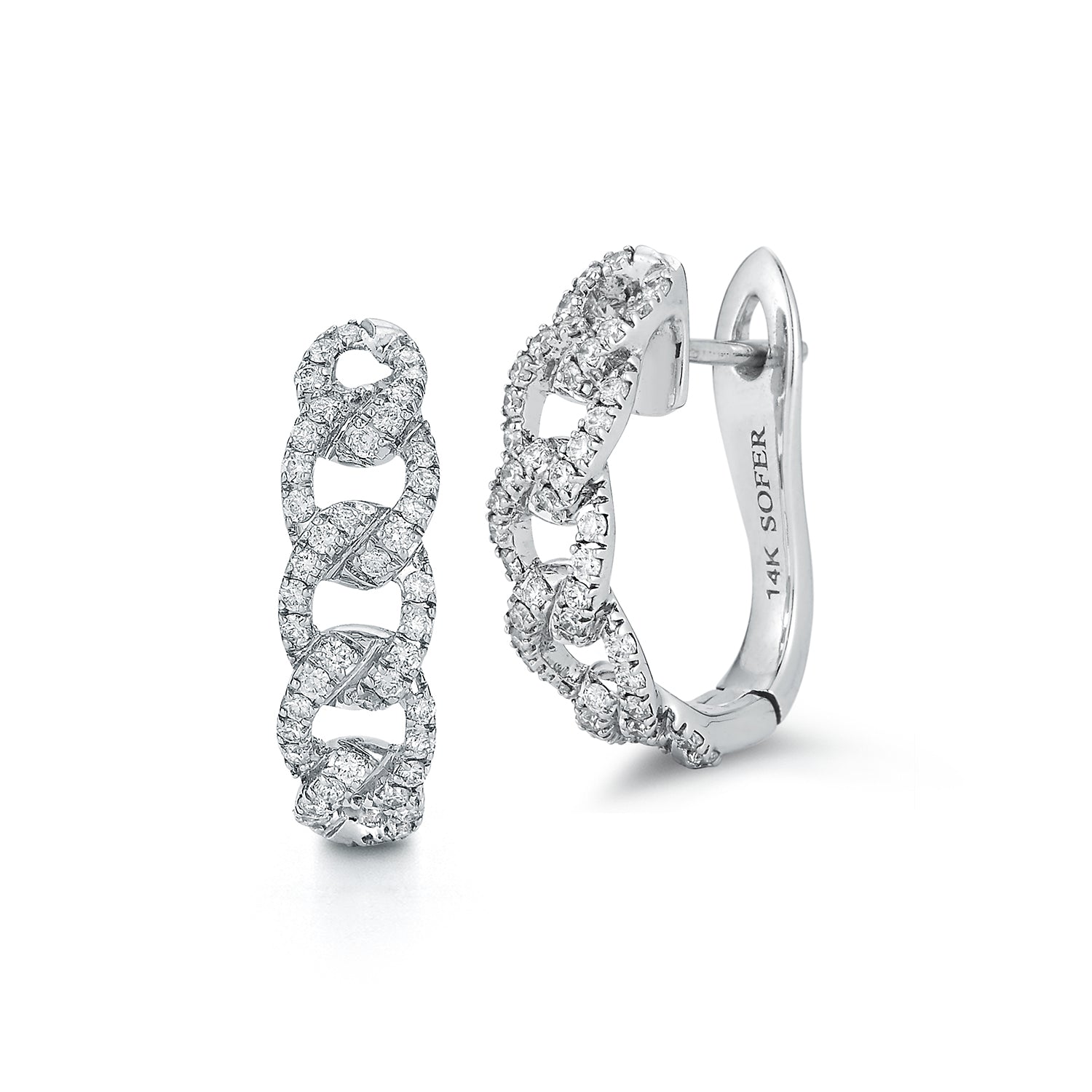 Pave Diamond Curb Link Drop Earrings