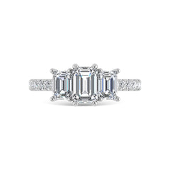 14K White Gold Lab Grown Diamond 1 1/2 Ct.Tw. Emerald Shape Three Stone Engagement Ring