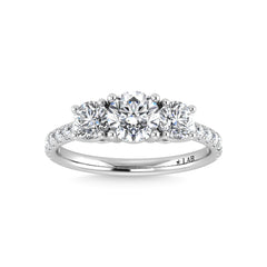 14K White Gold Lab Grown Diamond 3 Ct.Tw. Round Shape Three Stone Engagement Ring