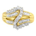 Load image into Gallery viewer, 10K Yellow Gold Round and Baguette Cut Diamond Bypass Ring 1 Cttw,- Size 7
