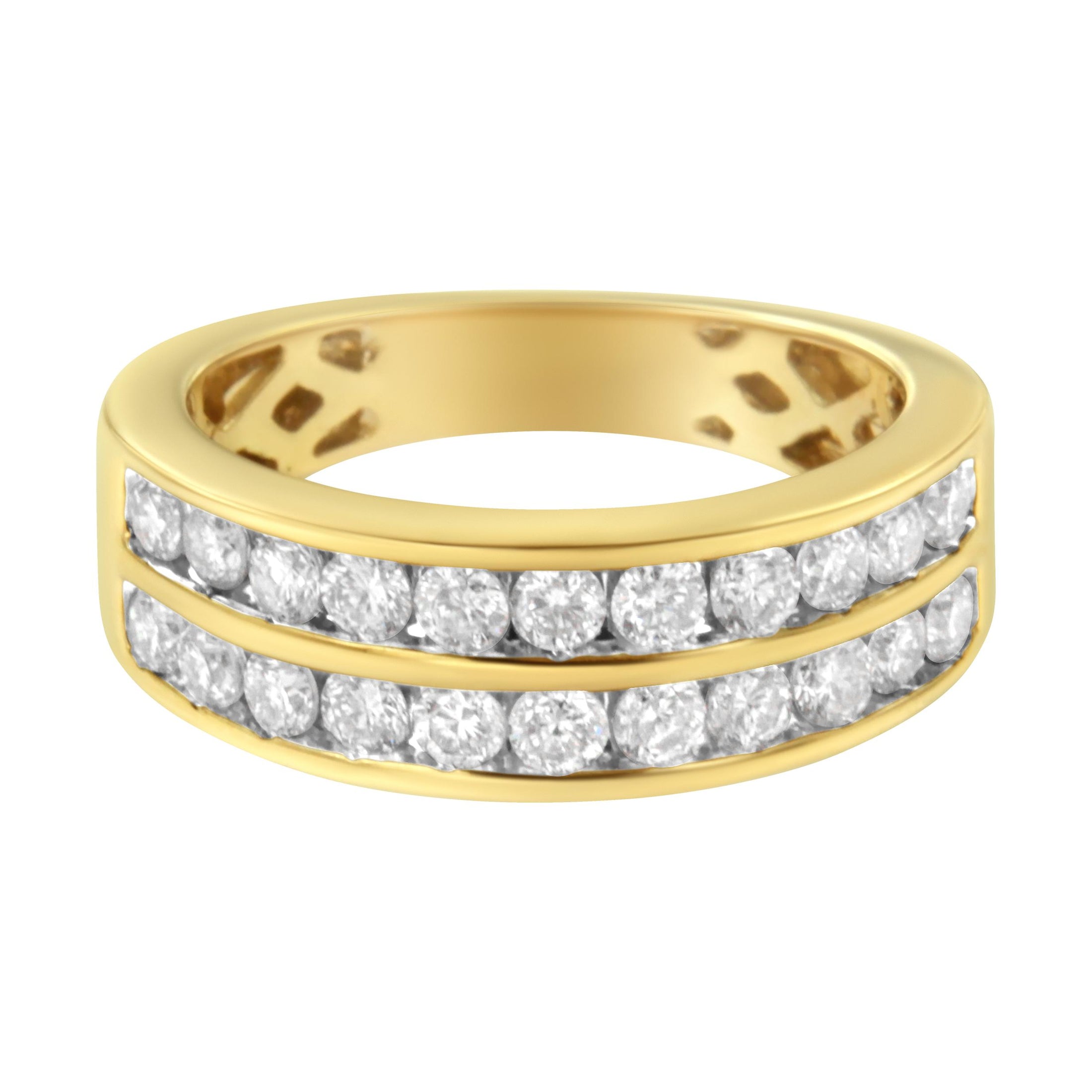 10K Yellow Gold Two-Row Diamond Band Ring - Size 6