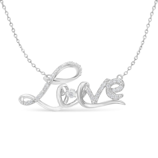 .925 Sterling Silver 1/4 Cttw Diamond Cursive "Love" 18" Pendant Necklace
