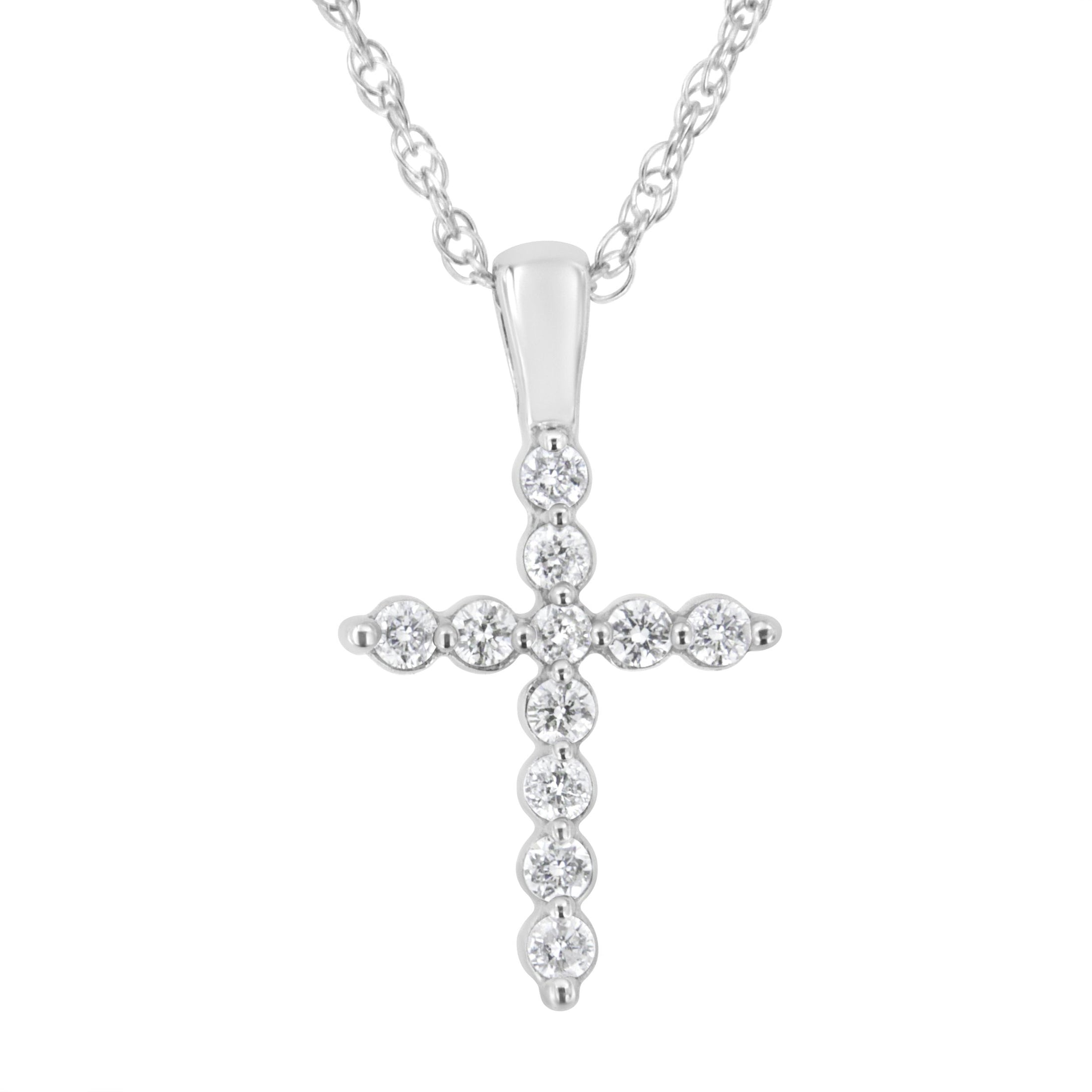.925 Sterling Silver 1/4 cttw Lab Grown Diamond Cross Pendant Necklace