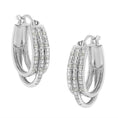 Load image into Gallery viewer, .925 Sterling Silver 1/4 Cttw Diamond and Alternating Beaded Triple Hoop Earring
