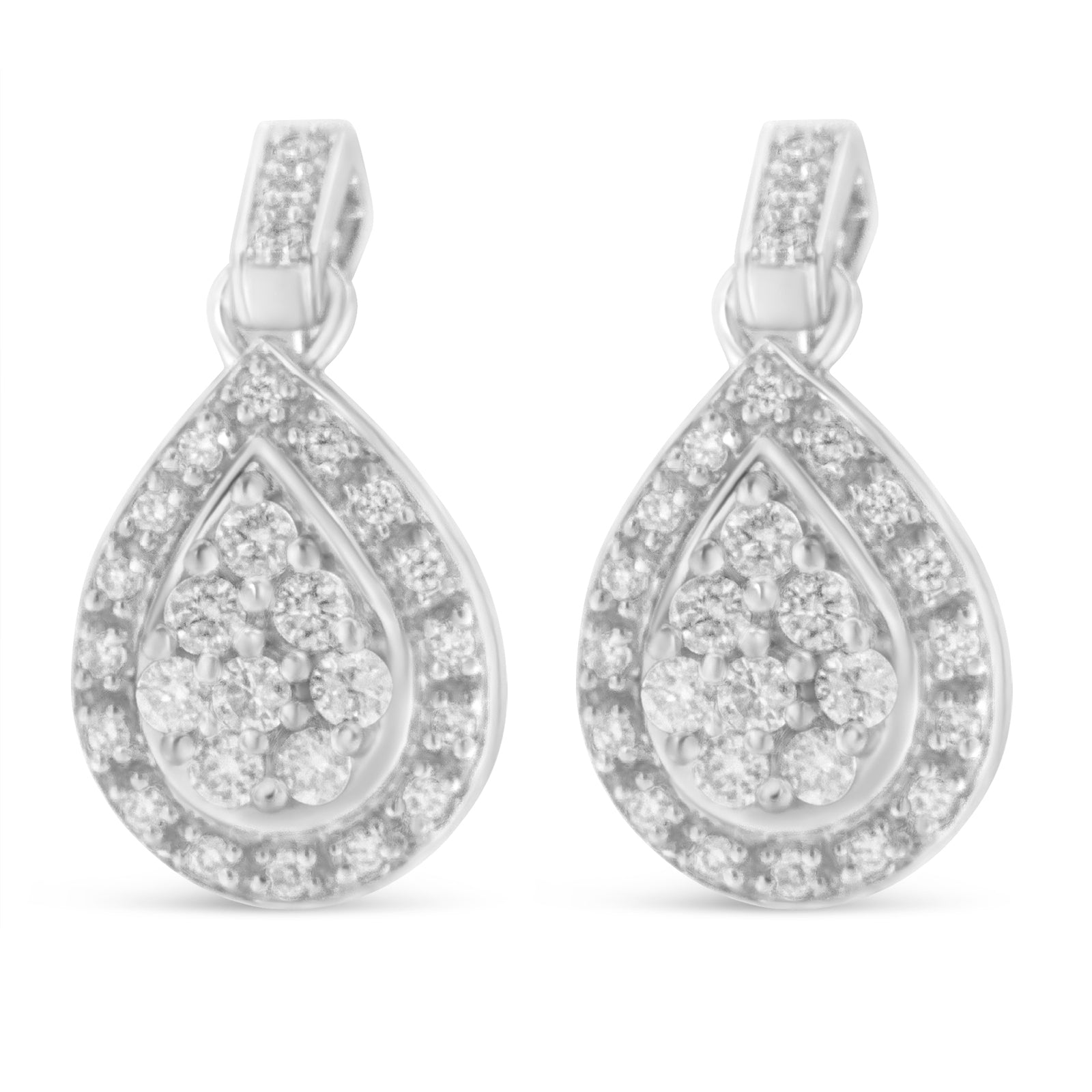 10k White Gold Round Cut Diamond Earrings 0.75 cttw