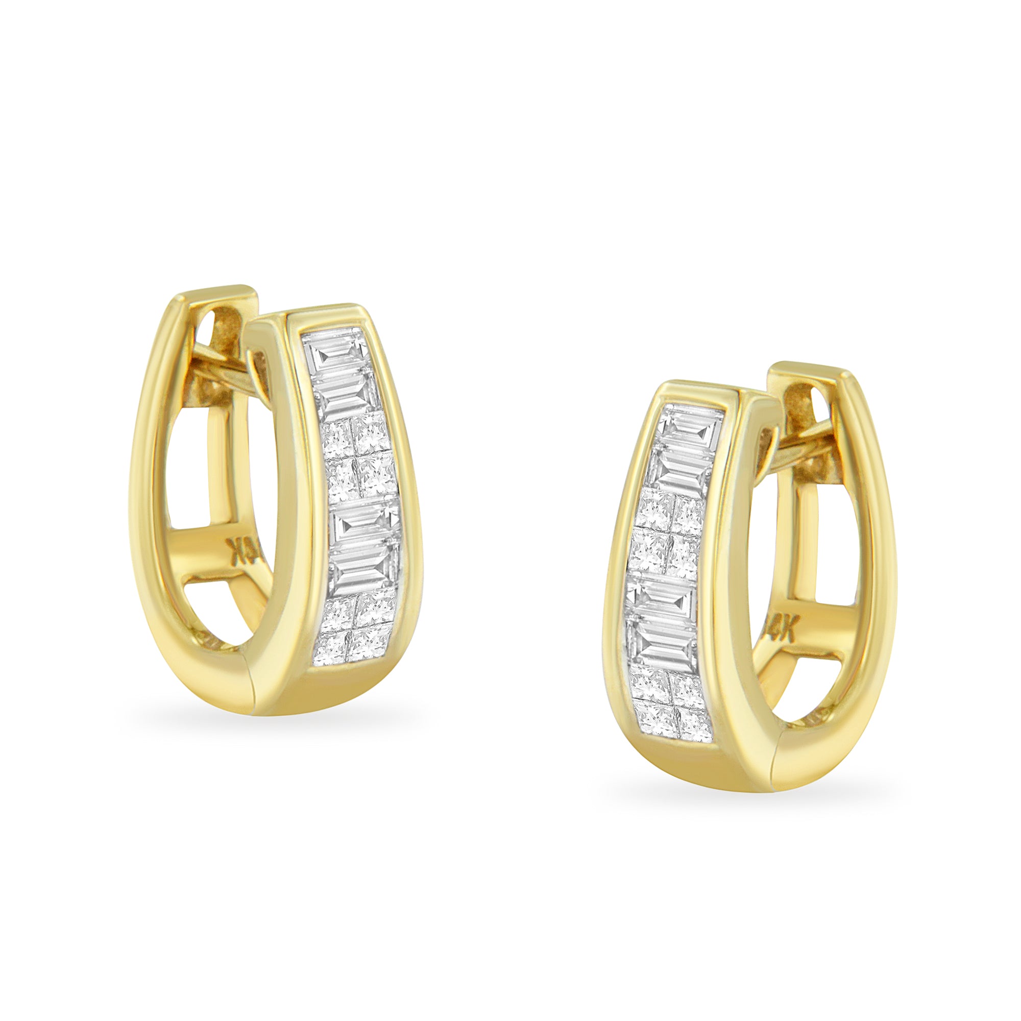 14k Yellow Gold 1/2ct TDW Princess and Baguette Diamond Earrings