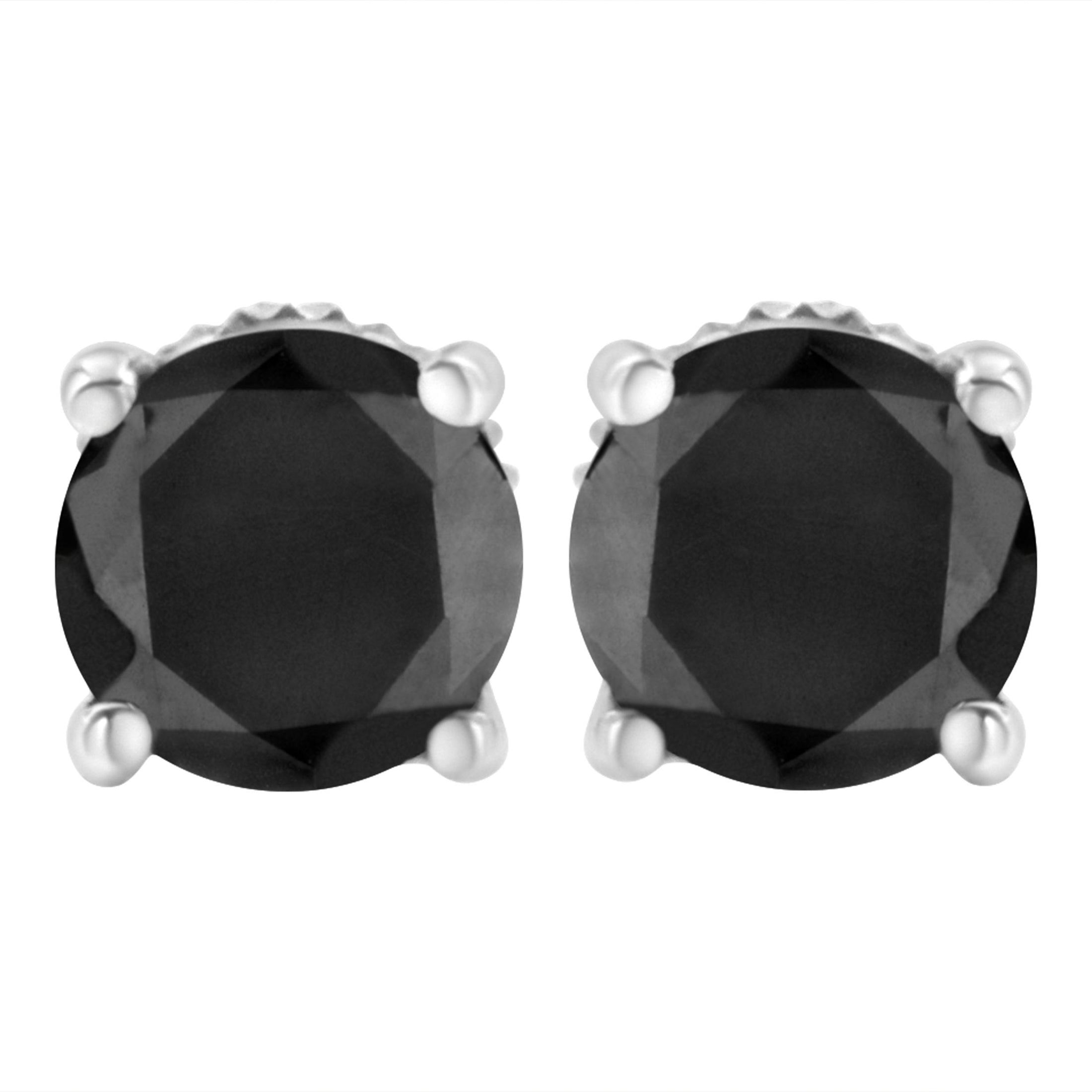 14K White Gold 2.00 Cttw Round Brilliant-Cut Black Diamond Classic 4-Prong Stud Earrings with Screw Backs