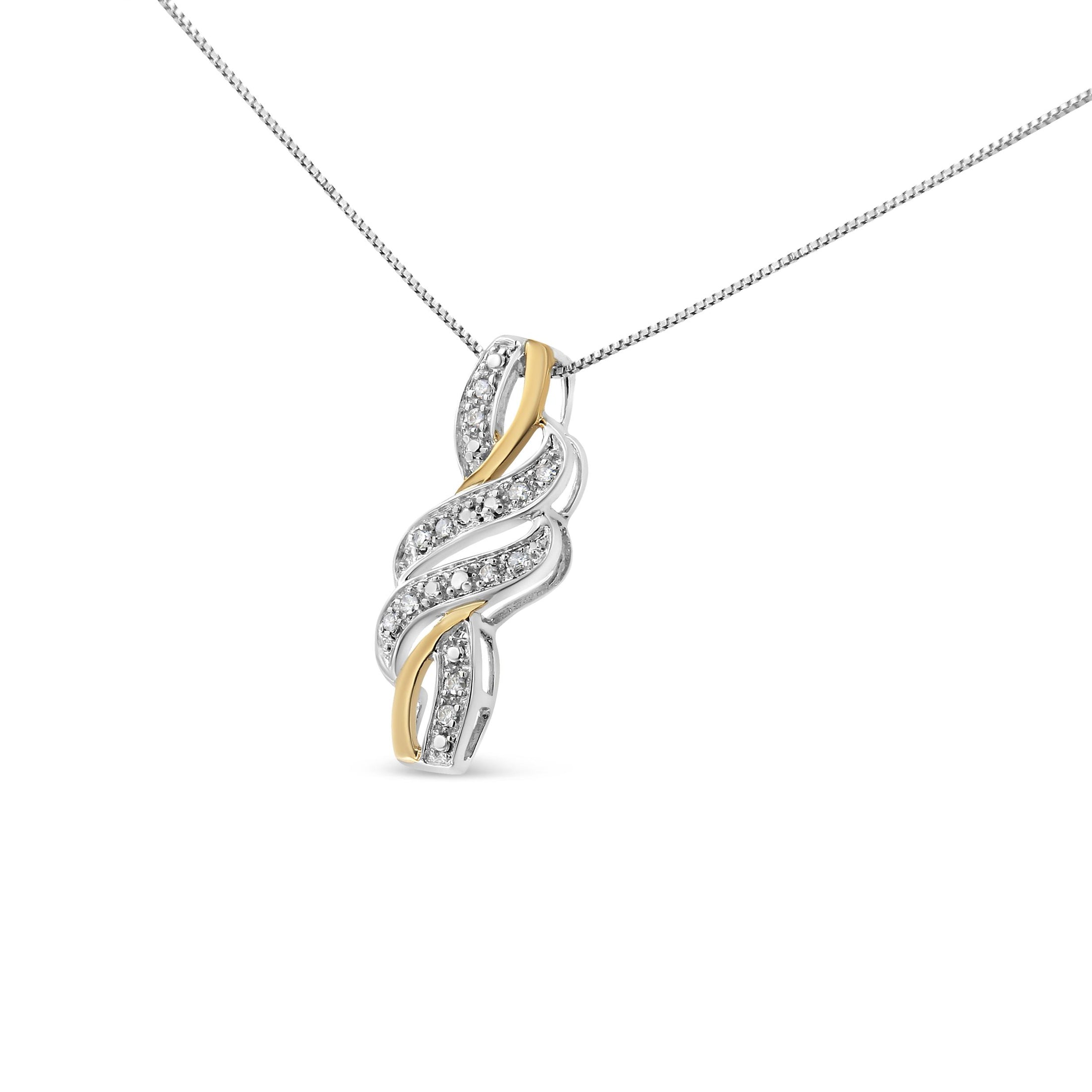10K Yellow Gold Plated .925 Sterling Silver 1/20 cttw Round Cut Diamond Swirl Pendant Necklace