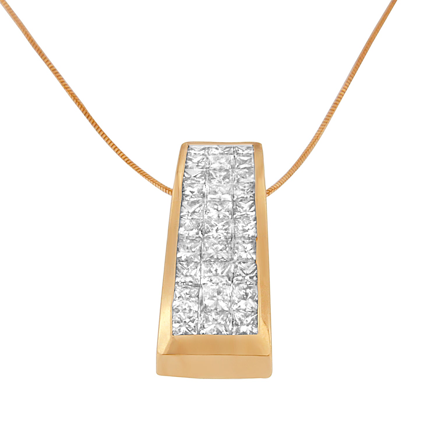 14K Yellow Gold Princess-Cut Diamond Pillar Pendant Necklace 1 5/8 cttw,
