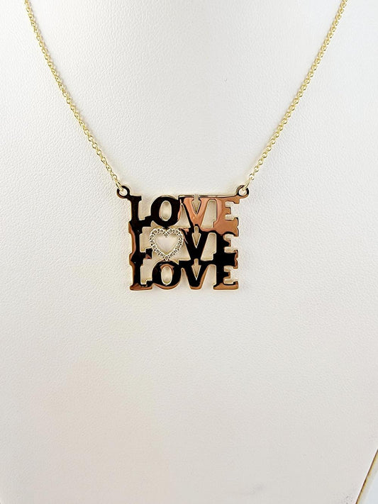 LOVE LOVE LOVE  Yellow Gold Pendant with Diamonds