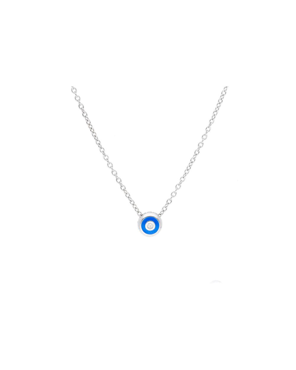 Blue Enamel with One Diamond Pendant