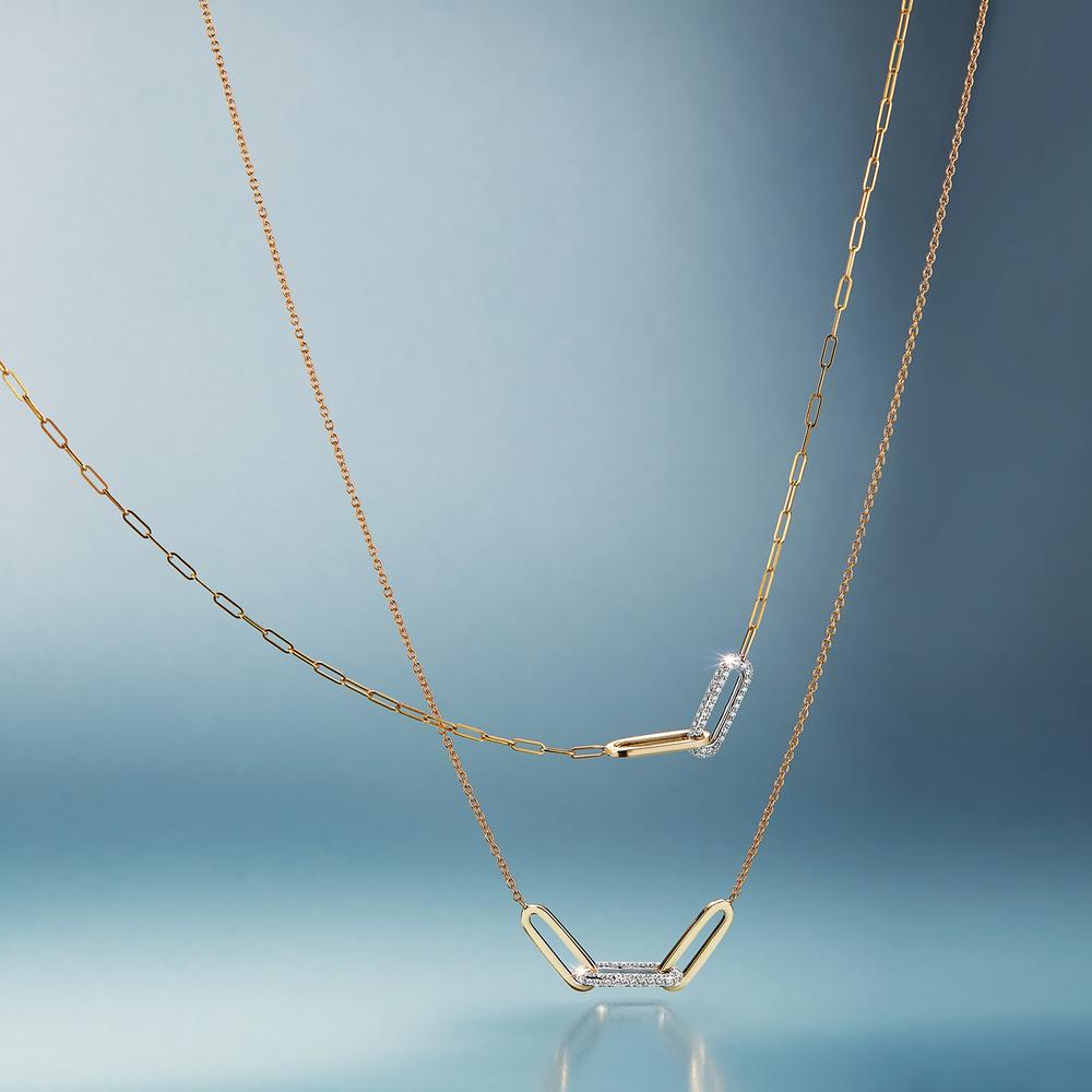 3 Paperclip Links, One with Diamonds Necklace