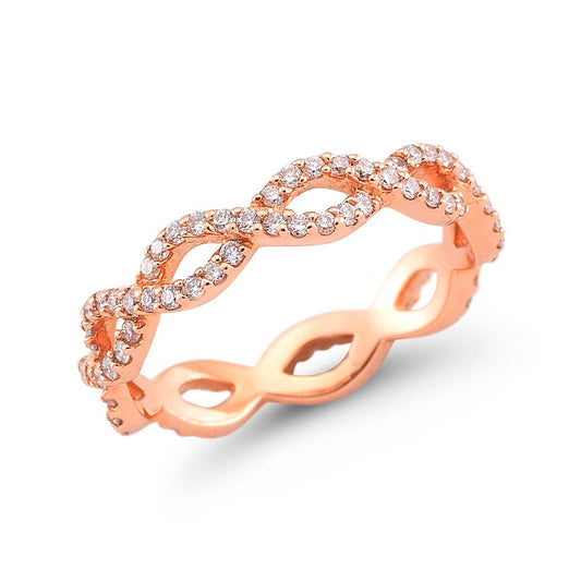 Eternity Pave Diamond Interlocking Wavy Ring