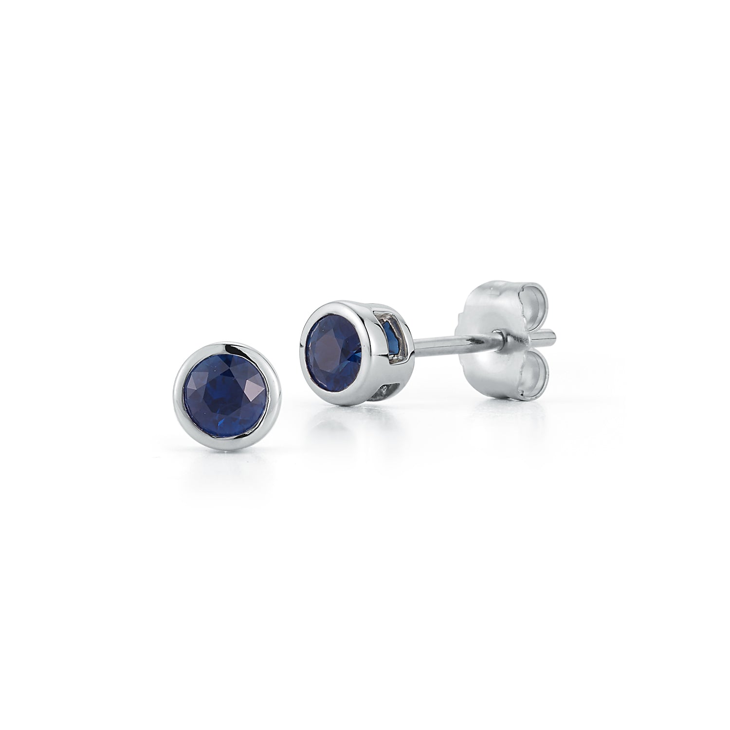 Bezel Blue Sapphire Stud Earrings