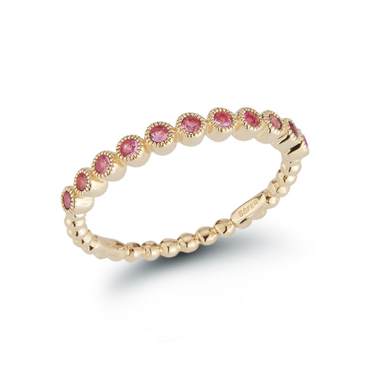 Pink Sapphire Milgrain Bezel Stackable Band