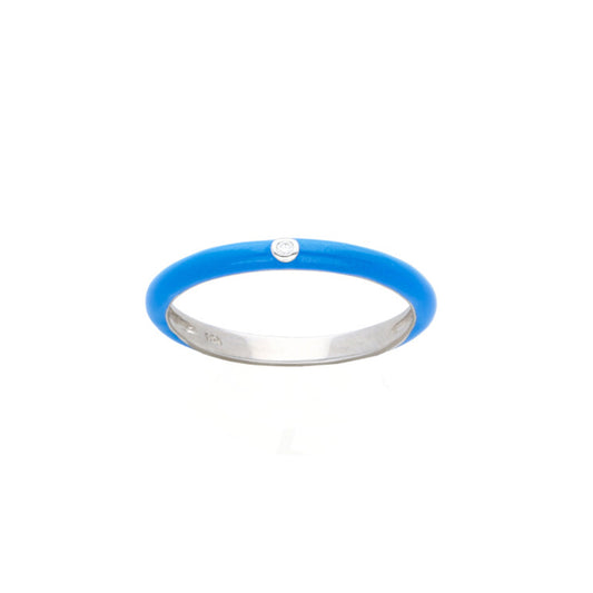 Blue Enamel Ring with One Diamond