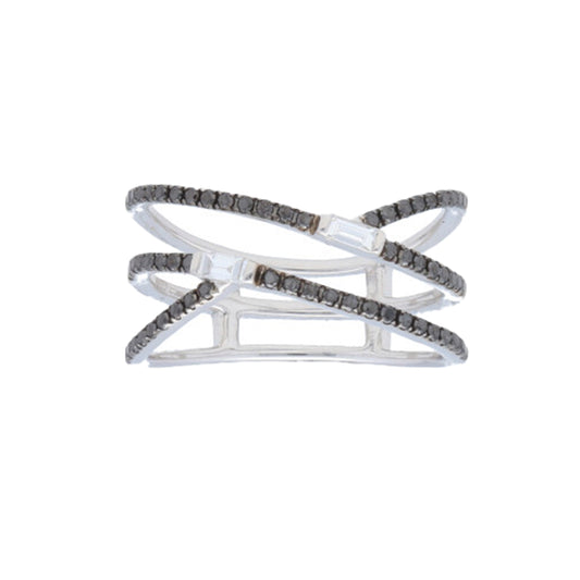 Black and White Diamond Criss Cross Ring