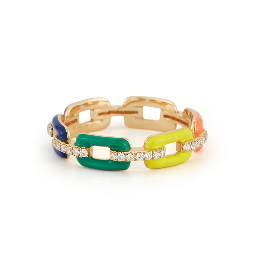 Rainbow Enamel and Diamond Link Ring