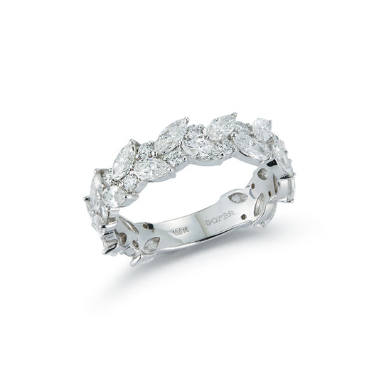 2 Row Marquise and Round Diamond Alternating Ring